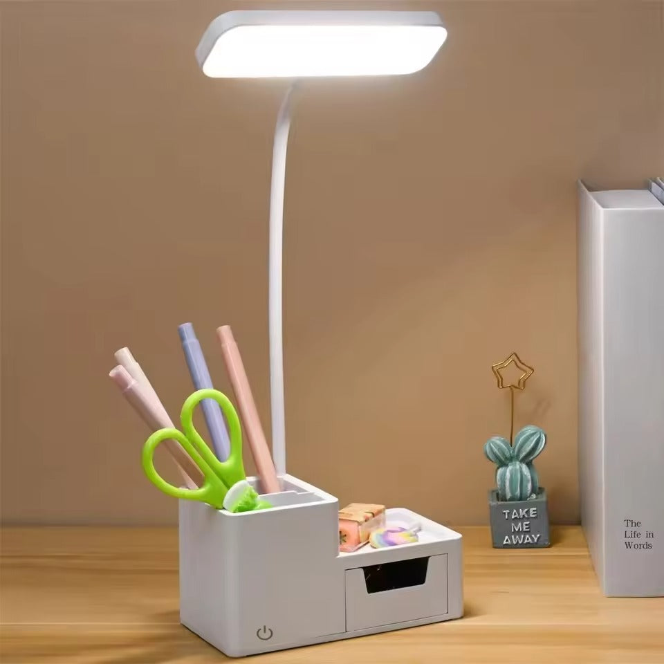 LED-Schreibtischlampe wiederaufladbar – dimmbar, klappbar & mit Handyhalter