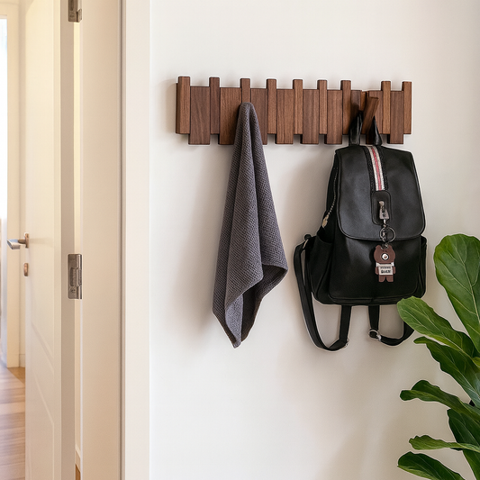 Garderobe aus Holz in Klavieroptik