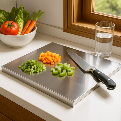Schneidebrett aus Edelstahl mit Rand – Hygienisches und Langlebiges Küchenbrett